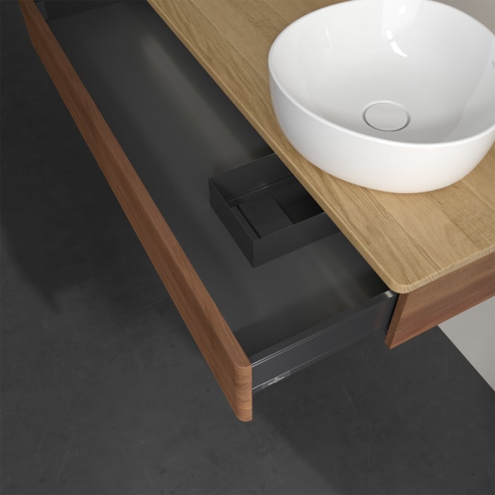 Villeroy & Boch Antao Waschbeckenunterschrank, 120 x 19 cm, 1 Auszug mit LED-Licht, Front mit Struktur, ohne Hahnloch, für Waschtisch rechts