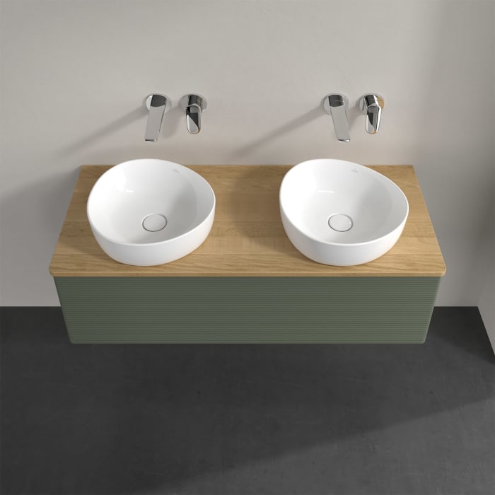 Villeroy & Boch Antao Waschbeckenunterschrank, 120 x 36 cm, 1 Auszug, Front mit Struktur, ohne Hahnloch, für Waschtisch links und rechts