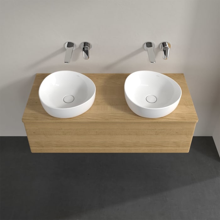 Villeroy & Boch Antao Waschbeckenunterschrank, 120 x 36 cm, 1 Auszug, Front mit Struktur, ohne Hahnloch, für Waschtisch links und rechts