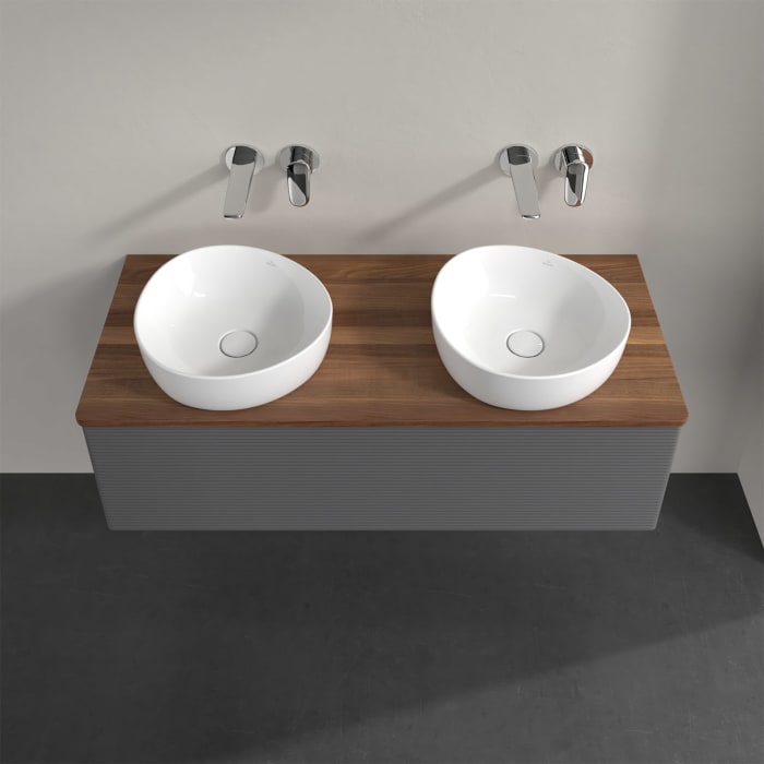 Villeroy & Boch Antao Waschbeckenunterschrank, 120 x 36 cm, 1 Auszug, Front mit Struktur, ohne Hahnloch, für Waschtisch links und rechts