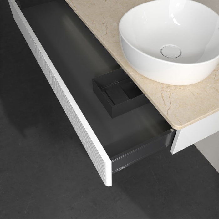 Villeroy & Boch Antao Waschbeckenunterschrank, 120 x 19 cm, 1 Auszug mit LED-Licht, Front mit Struktur, ohne Hahnloch, für Waschtisch rechts