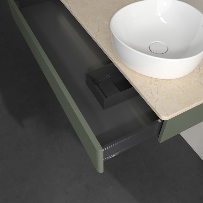 Villeroy & Boch Antao Waschbeckenunterschrank, 120 x 19 cm, 1 Auszug mit LED-Licht, Front mit Struktur, ohne Hahnloch, für Waschtisch rechts