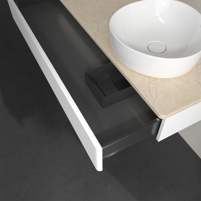 Villeroy & Boch Antao Waschbeckenunterschrank, 120 x 19 cm, 1 Auszug mit LED-Licht, Front mit Struktur, ohne Hahnloch, für Waschtisch rechts