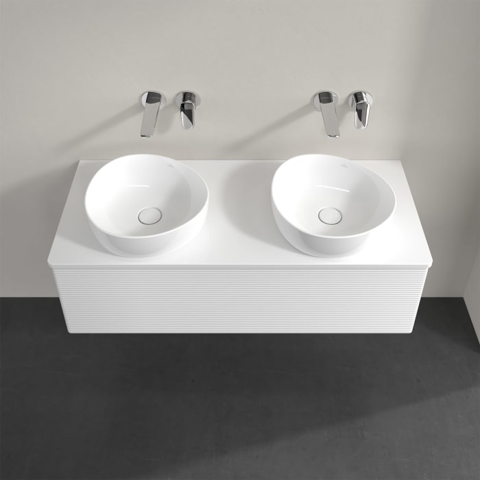 Villeroy & Boch Antao Waschbeckenunterschrank, 120 x 36 cm, 1 Auszug, Front mit Struktur, mit Hahnloch, für Waschtisch links und rechts