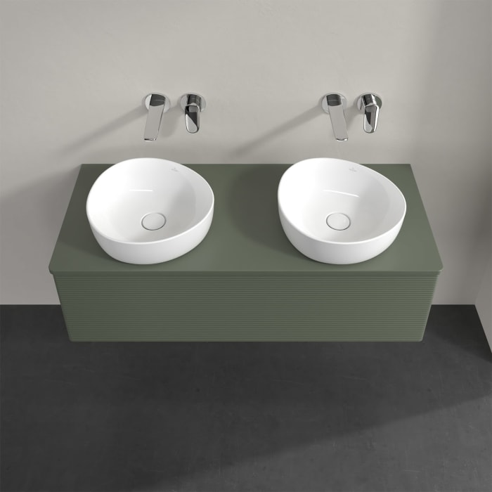 Villeroy & Boch Antao Waschbeckenunterschrank, 120 x 36 cm, 1 Auszug, Front mit Struktur, mit Hahnloch, für Waschtisch links und rechts