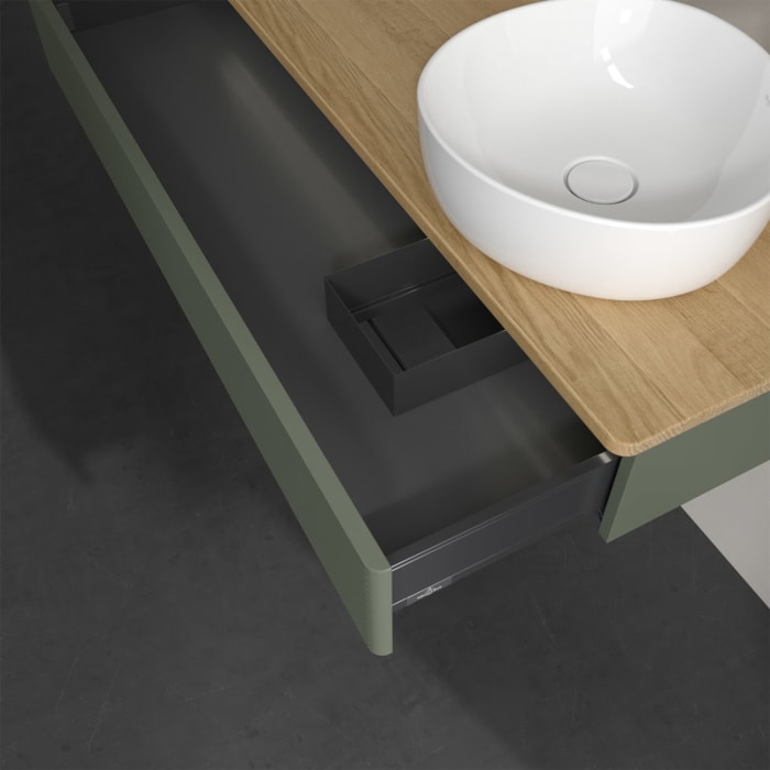 Villeroy & Boch Antao washbasin vanity unit, 120 x 19 cm, 1 pull-out with LED light, textured front, with tap hole, for washbasin on the right