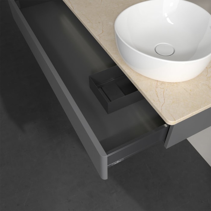 Villeroy & Boch Antao Waschbeckenunterschrank, 120 x 19 cm, 1 Auszug mit LED-Licht, Front mit Struktur, mit Hahnloch, für Waschtisch rechts