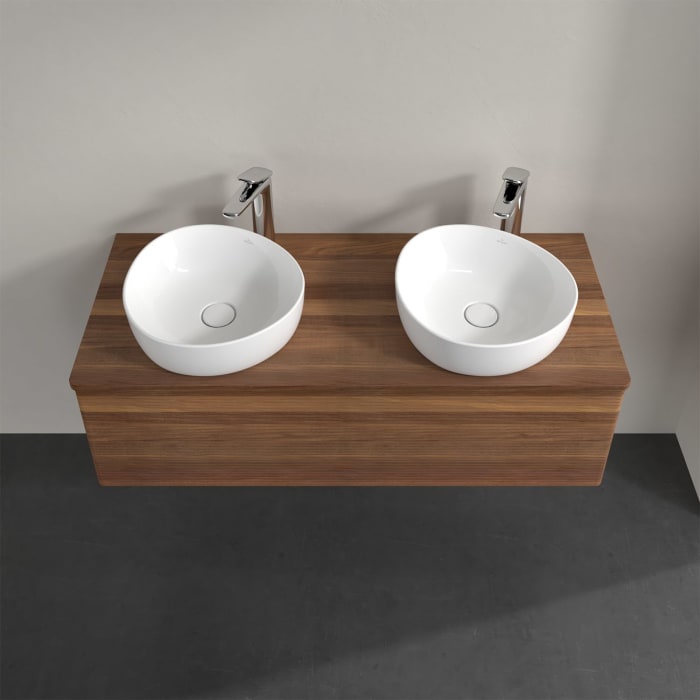 Villeroy & Boch Antao Waschbeckenunterschrank, 120 x 36 cm, 1 Auszug, Front mit Struktur, mit Hahnloch, für Waschtisch links und rechts