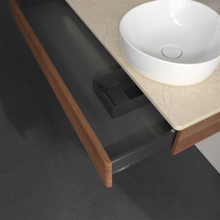 Villeroy & Boch Antao Waschbeckenunterschrank, 120 x 19 cm, 1 Auszug mit LED-Licht, Front mit Struktur, mit Hahnloch, für Waschtisch rechts