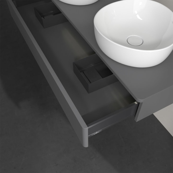 Villeroy & Boch Antao Waschbeckenunterschrank, 120 x 19 cm, 1 Auszug mit LED-Licht, Front ohne Struktur, ohne Hahnloch, für Waschtisch links und recht