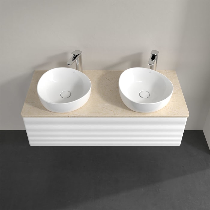 Villeroy & Boch Antao Waschbeckenunterschrank, 120 x 36 cm, 1 Auszug, Front mit Struktur, mit Hahnloch, für Waschtisch links und rechts