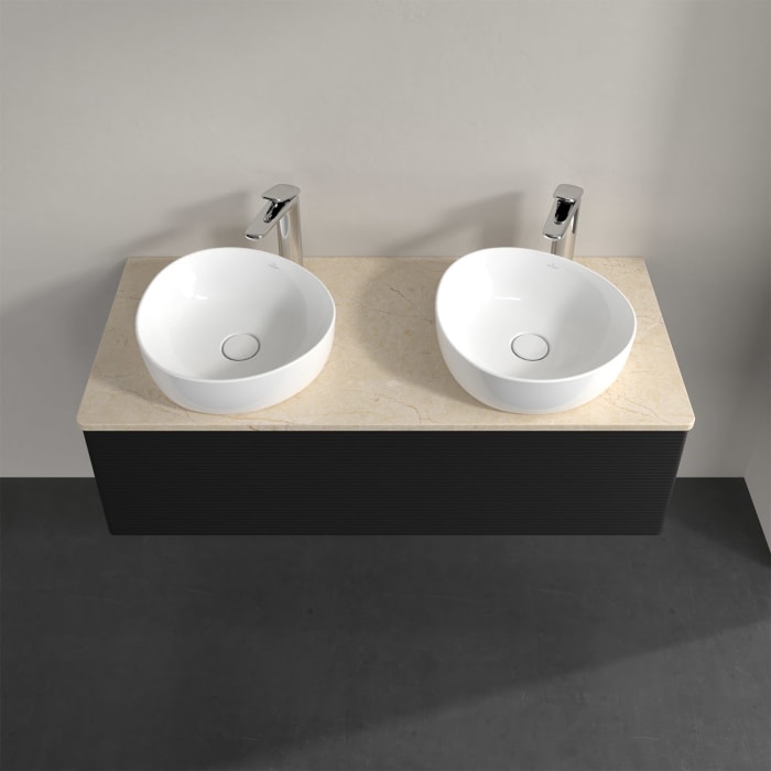 Villeroy & Boch Antao Waschbeckenunterschrank, 120 x 36 cm, 1 Auszug, Front mit Struktur, mit Hahnloch, für Waschtisch links und rechts