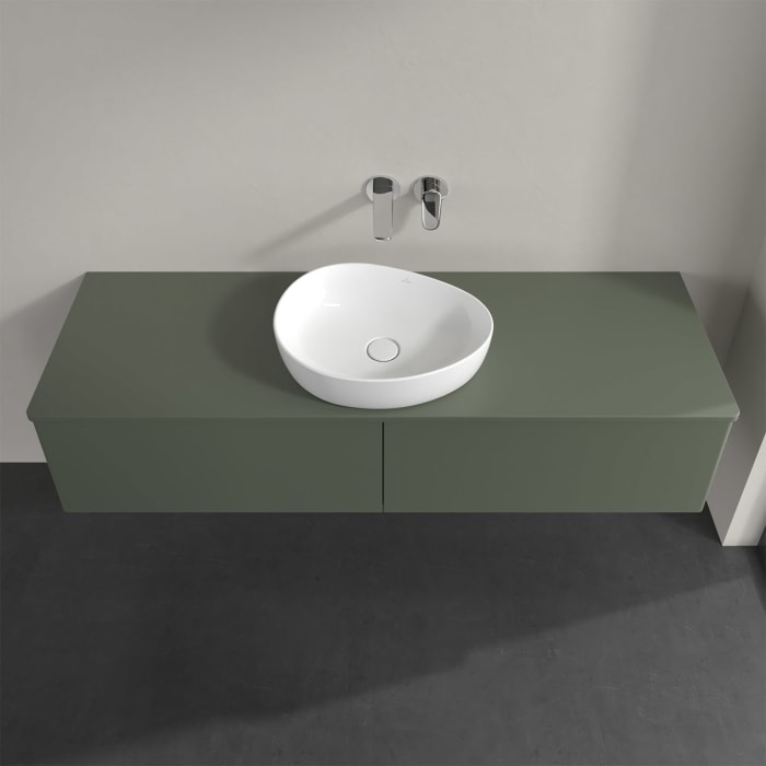 Villeroy & Boch Antao Waschbeckenunterschrank, 160 x 36 cm, 2 Auszüge, Front ohne Struktur, ohne Hahnloch, für Waschtisch mittig