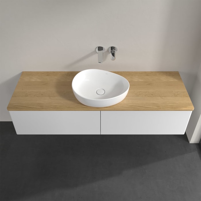 Villeroy & Boch Antao Waschbeckenunterschrank, 160 x 36 cm, 2 Auszüge, Front ohne Struktur, ohne Hahnloch, für Waschtisch mittig