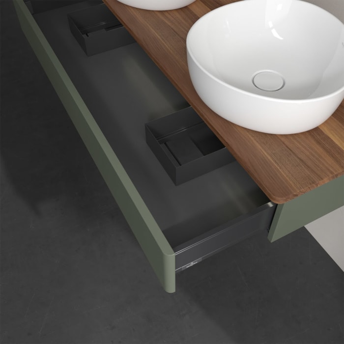 Villeroy & Boch Antao Waschbeckenunterschrank, 120 x 19 cm, 1 Auszug mit LED-Licht, Front ohne Struktur, ohne Hahnloch, für Waschtisch links und recht