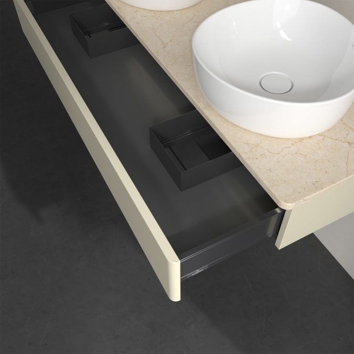 Villeroy & Boch Antao Waschbeckenunterschrank, 120 x 19 cm, 1 Auszug mit LED-Licht, Front ohne Struktur, ohne Hahnloch, für Waschtisch links und recht