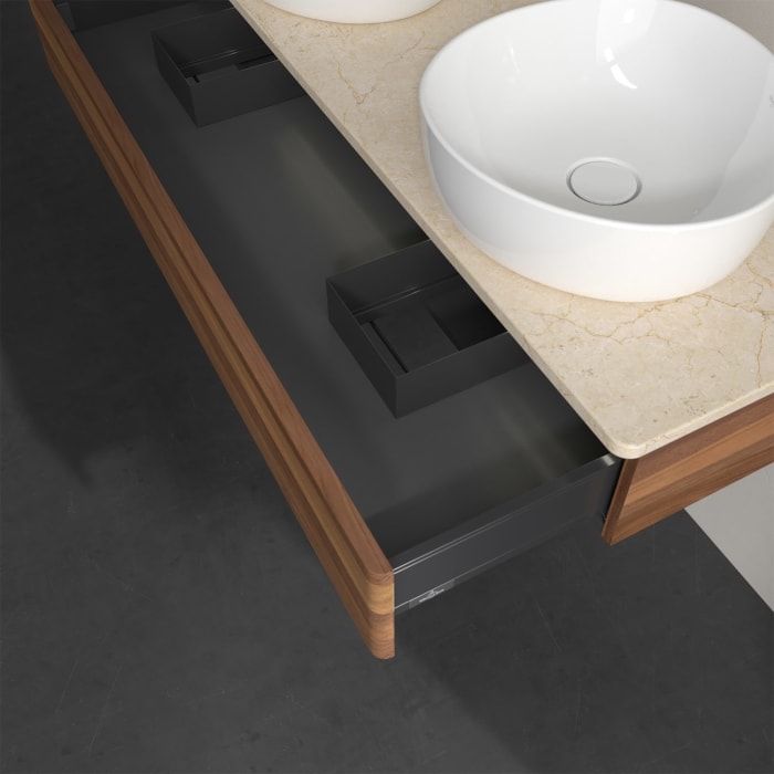 Villeroy & Boch Antao Waschbeckenunterschrank, 120 x 19 cm, 1 Auszug mit LED-Licht, Front ohne Struktur, ohne Hahnloch, für Waschtisch links und recht