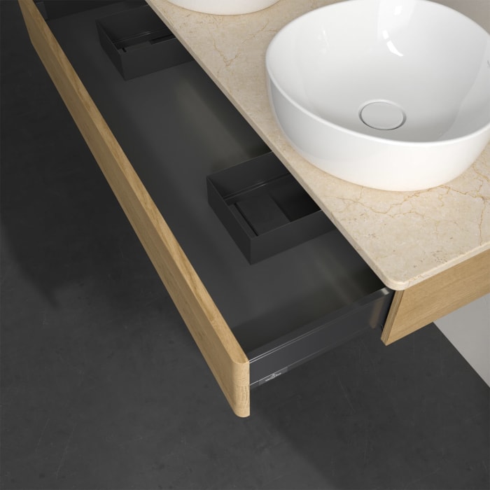 Villeroy & Boch Antao Waschbeckenunterschrank, 120 x 19 cm, 1 Auszug mit LED-Licht, Front ohne Struktur, ohne Hahnloch, für Waschtisch links und recht