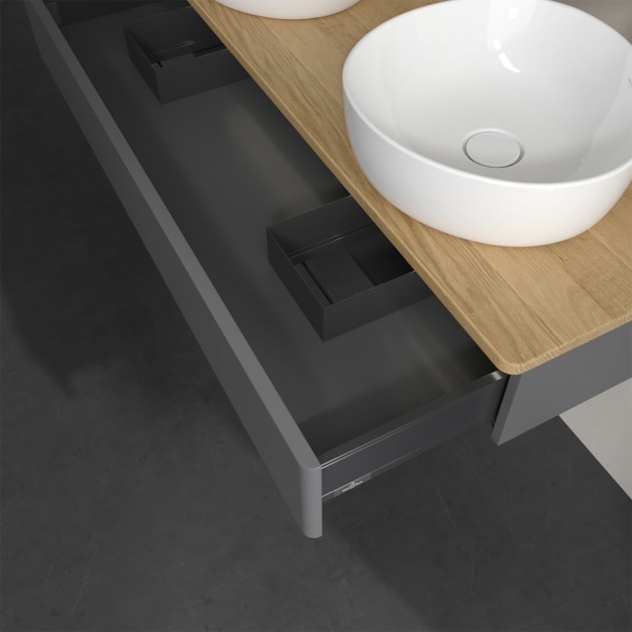 Villeroy & Boch Antao Waschbeckenunterschrank, 120 x 19 cm, 1 Auszug mit LED-Licht, Front ohne Struktur, mit Hahnloch, für Waschtisch links und rechts