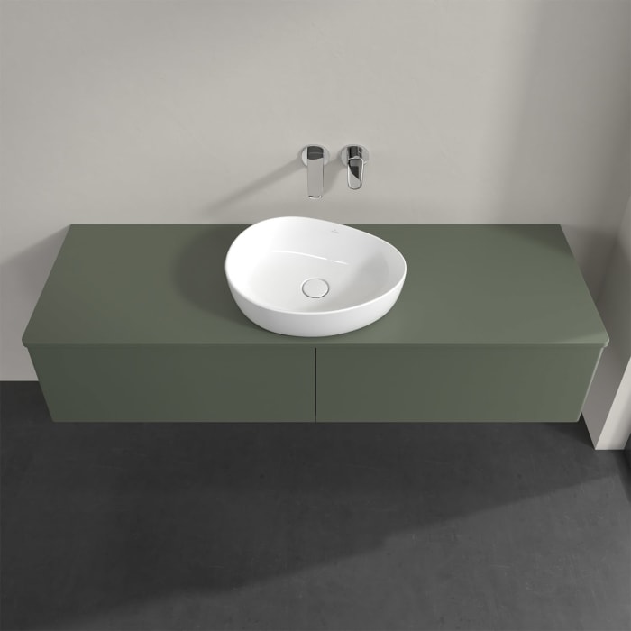 Villeroy & Boch Antao Waschbeckenunterschrank, 160 x 36 cm, 2 Auszüge, Front ohne Struktur, mit Hahnloch, für Waschtisch mittig