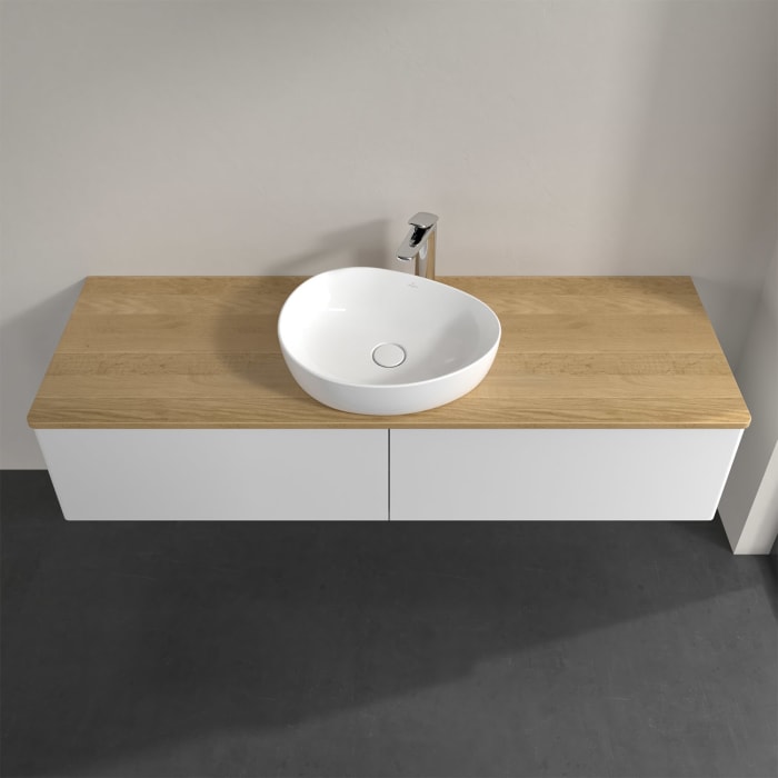 Villeroy & Boch Antao Waschbeckenunterschrank, 160 x 36 cm, 2 Auszüge, Front ohne Struktur, mit Hahnloch, für Waschtisch mittig