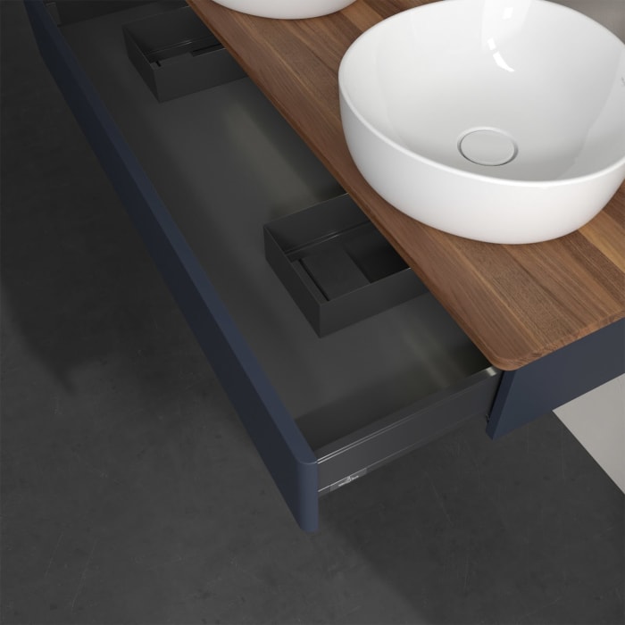 Villeroy & Boch Antao Waschbeckenunterschrank, 120 x 19 cm, 1 Auszug mit LED-Licht, Front ohne Struktur, mit Hahnloch, für Waschtisch links und rechts