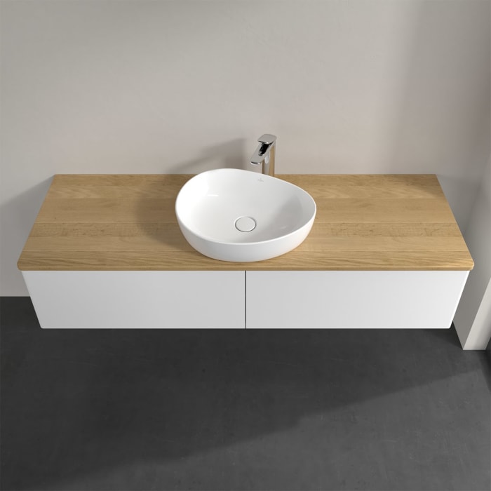 Villeroy & Boch Antao Waschbeckenunterschrank, 160 x 36 cm, 2 Auszüge, Front ohne Struktur, mit Hahnloch, für Waschtisch mittig