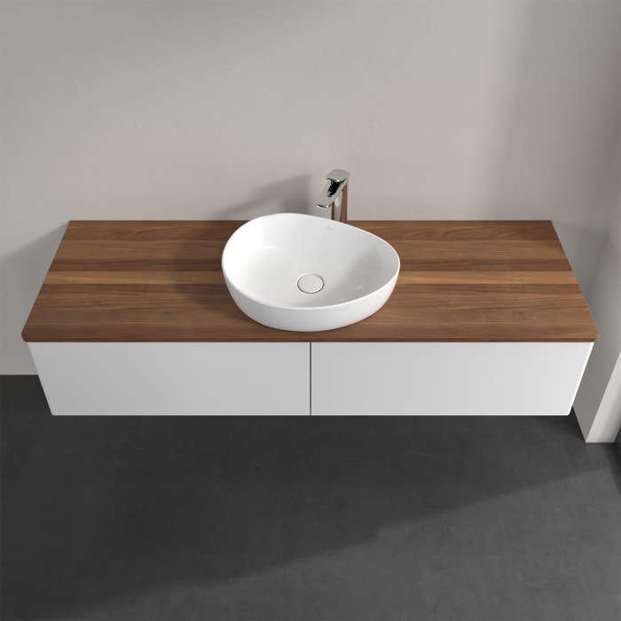 Villeroy & Boch Antao Waschbeckenunterschrank, 160 x 36 cm, 2 Auszüge, Front ohne Struktur, mit Hahnloch, für Waschtisch mittig