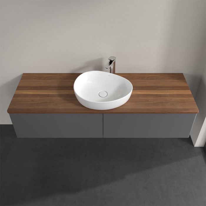 Villeroy & Boch Antao Waschbeckenunterschrank, 160 x 36 cm, 2 Auszüge, Front ohne Struktur, mit Hahnloch, für Waschtisch mittig