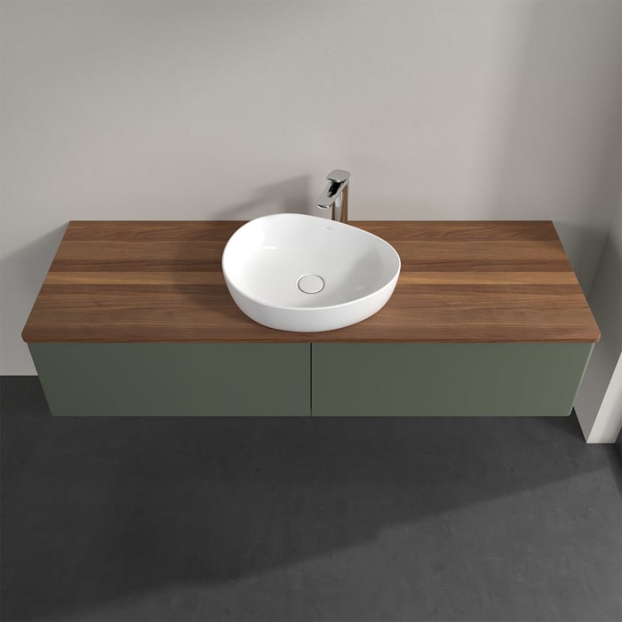 Villeroy & Boch Antao Waschbeckenunterschrank, 160 x 36 cm, 2 Auszüge, Front ohne Struktur, mit Hahnloch, für Waschtisch mittig