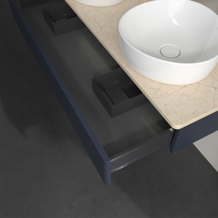 Villeroy & Boch Antao Waschbeckenunterschrank, 120 x 19 cm, 1 Auszug mit LED-Licht, Front ohne Struktur, mit Hahnloch, für Waschtisch links und rechts