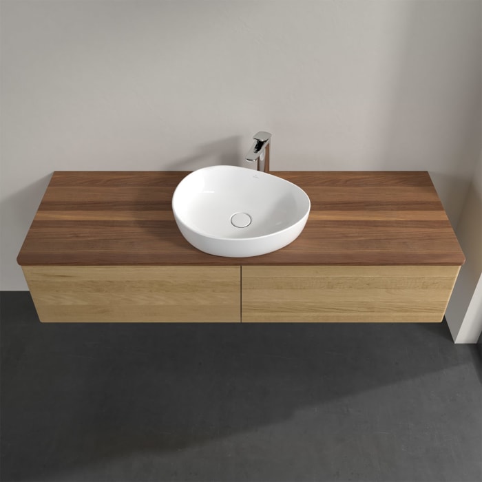 Villeroy & Boch Antao Waschbeckenunterschrank, 160 x 36 cm, 2 Auszüge, Front ohne Struktur, mit Hahnloch, für Waschtisch mittig