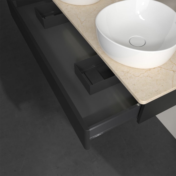 Villeroy & Boch Antao Waschbeckenunterschrank, 120 x 19 cm, 1 Auszug mit LED-Licht, Front ohne Struktur, mit Hahnloch, für Waschtisch links und rechts