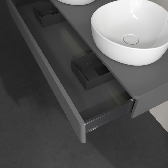 Villeroy & Boch Antao Waschbeckenunterschrank, 120 x 19 cm, 1 Auszug mit LED-Licht, Front mit Struktur, ohne Hahnloch, für Waschtisch links und rechts