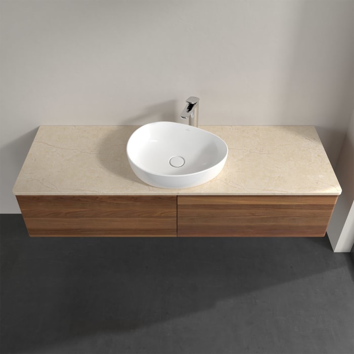 Villeroy & Boch Antao Waschbeckenunterschrank, 160 x 36 cm, 2 Auszüge, Front ohne Struktur, mit Hahnloch, für Waschtisch mittig