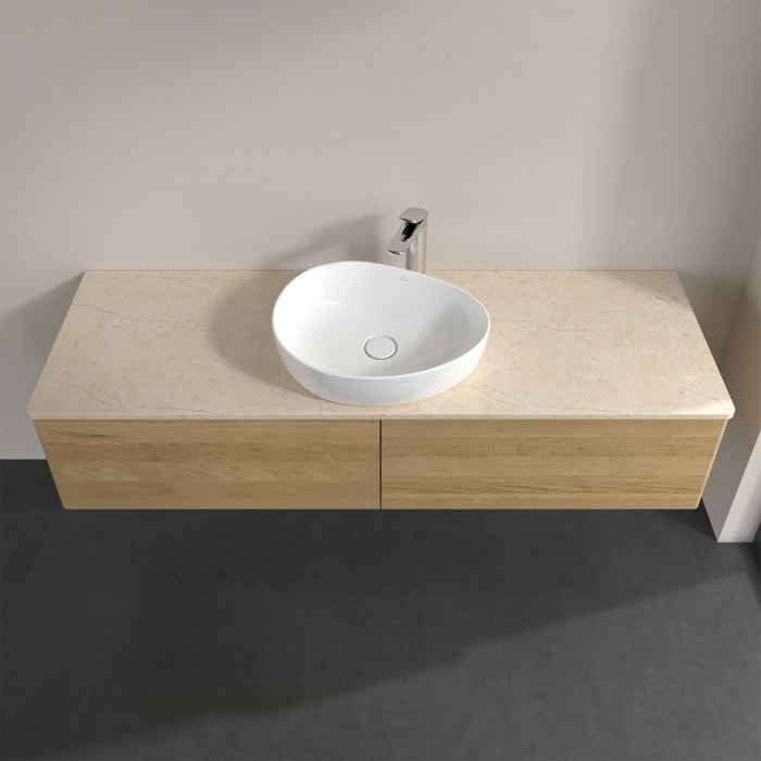 Villeroy & Boch Antao Waschbeckenunterschrank, 160 x 36 cm, 2 Auszüge, Front ohne Struktur, mit Hahnloch, für Waschtisch mittig