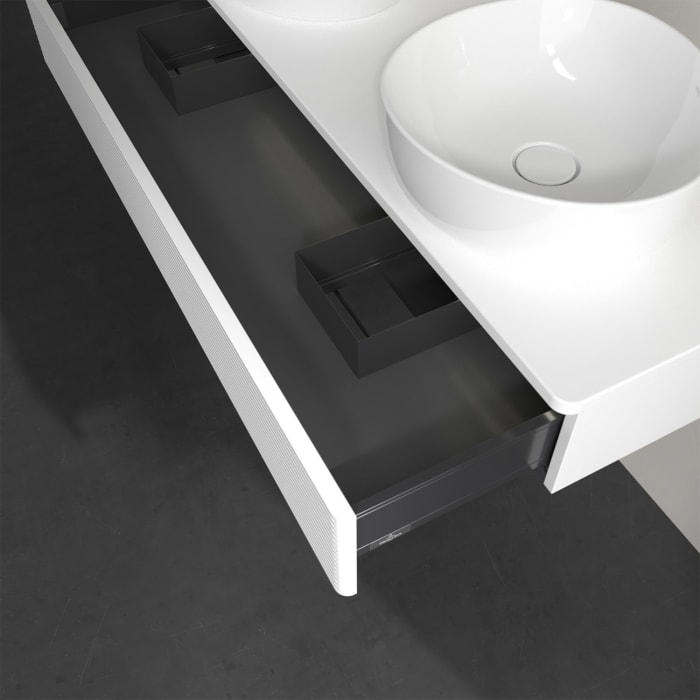 Villeroy & Boch Antao Waschbeckenunterschrank, 120 x 19 cm, 1 Auszug mit LED-Licht, Front mit Struktur, ohne Hahnloch, für Waschtisch links und rechts