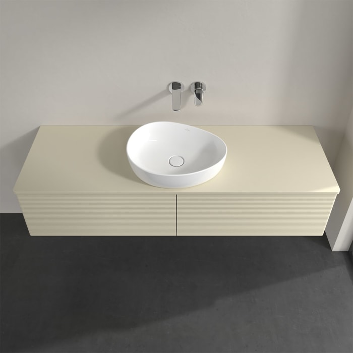 Villeroy & Boch Antao Waschbeckenunterschrank, 160 x 36 cm, 2 Auszüge, Front mit Struktur, ohne Hahnloch, für Waschtisch mittig