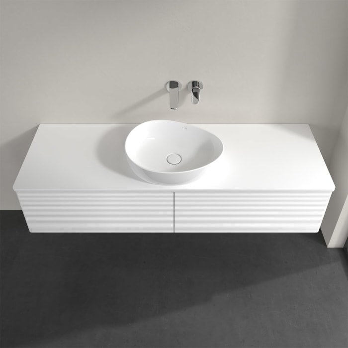 Villeroy & Boch Antao Waschbeckenunterschrank, 160 x 36 cm, 2 Auszüge, Front mit Struktur, ohne Hahnloch, für Waschtisch mittig