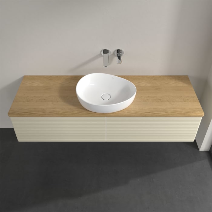 Villeroy & Boch Antao Waschbeckenunterschrank, 160 x 36 cm, 2 Auszüge, Front mit Struktur, ohne Hahnloch, für Waschtisch mittig