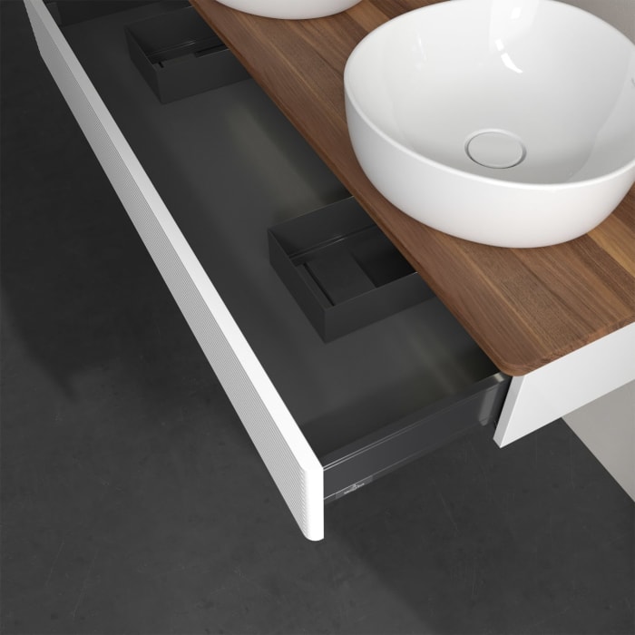 Villeroy & Boch Antao Waschbeckenunterschrank, 120 x 19 cm, 1 Auszug mit LED-Licht, Front mit Struktur, ohne Hahnloch, für Waschtisch links und rechts