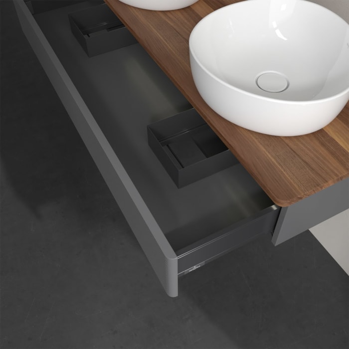 Villeroy & Boch Antao Waschbeckenunterschrank, 120 x 19 cm, 1 Auszug mit LED-Licht, Front mit Struktur, ohne Hahnloch, für Waschtisch links und rechts