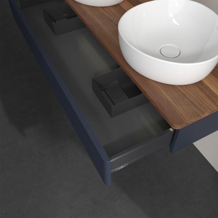 Villeroy & Boch Antao Waschbeckenunterschrank, 120 x 19 cm, 1 Auszug mit LED-Licht, Front mit Struktur, ohne Hahnloch, für Waschtisch links und rechts