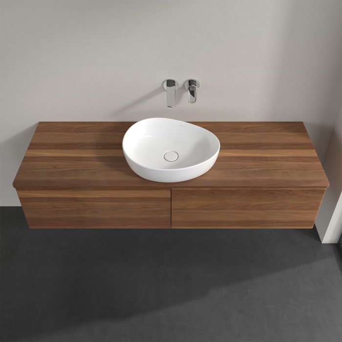 Villeroy & Boch Antao Waschbeckenunterschrank, 160 x 36 cm, 2 Auszüge, Front mit Struktur, ohne Hahnloch, für Waschtisch mittig