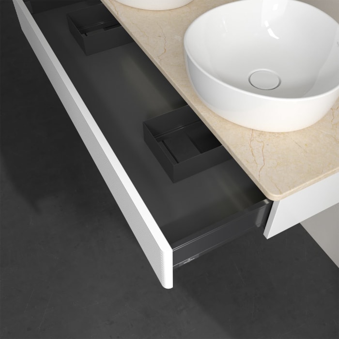 Villeroy & Boch Antao Waschbeckenunterschrank, 120 x 19 cm, 1 Auszug mit LED-Licht, Front mit Struktur, ohne Hahnloch, für Waschtisch links und rechts