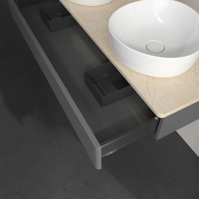 Villeroy & Boch Antao Waschbeckenunterschrank, 120 x 19 cm, 1 Auszug mit LED-Licht, Front mit Struktur, ohne Hahnloch, für Waschtisch links und rechts