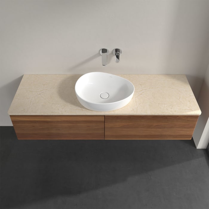 Villeroy & Boch Antao Waschbeckenunterschrank, 160 x 36 cm, 2 Auszüge, Front mit Struktur, ohne Hahnloch, für Waschtisch mittig