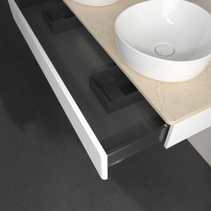 Villeroy & Boch Antao Waschbeckenunterschrank, 120 x 19 cm, 1 Auszug mit LED-Licht, Front mit Struktur, ohne Hahnloch, für Waschtisch links und rechts