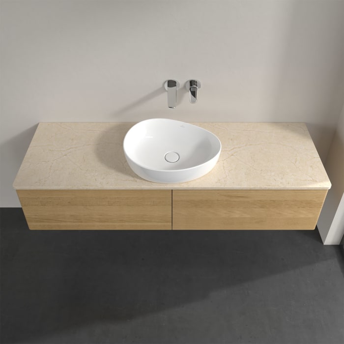 Villeroy & Boch Antao Waschbeckenunterschrank, 160 x 36 cm, 2 Auszüge, Front mit Struktur, ohne Hahnloch, für Waschtisch mittig