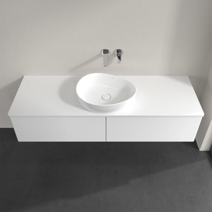 Villeroy & Boch Antao Waschbeckenunterschrank, 160 x 36 cm, 2 Auszüge, Front mit Struktur, mit Hahnloch, für Waschtisch mittig